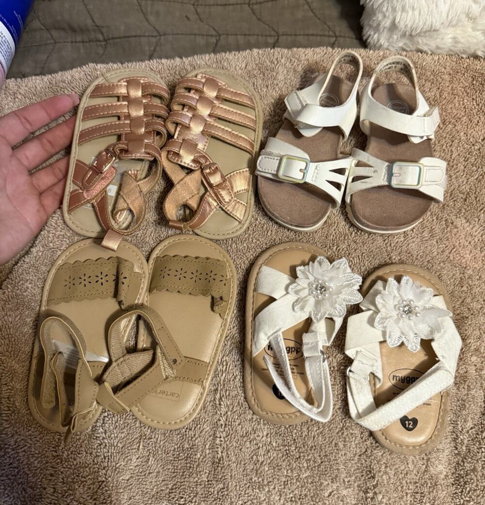 Girls Sandals bundle, 2 carters size (9-12M), 1 size 12m, and 1 size 3c